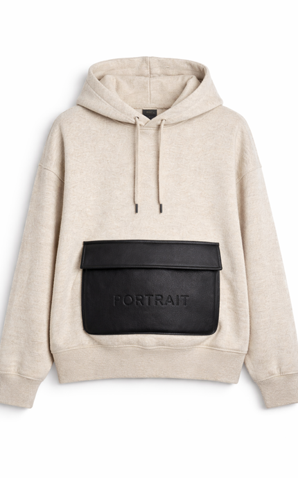 The P|M Atelier Leather-Pocket Hoodie - Oatmeal Edition