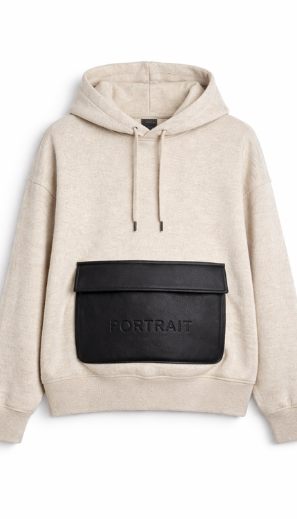 The P|M Atelier Leather-Pocket Hoodie - Oatmeal Edition