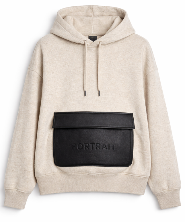 The P|M Atelier Leather-Pocket Hoodie - Oatmeal Edition