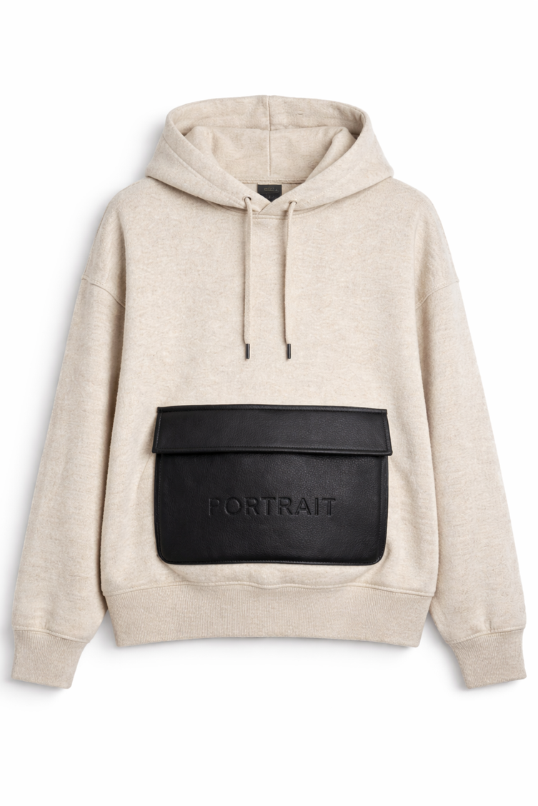The P|M Atelier Leather-Pocket Hoodie - Oatmeal Edition