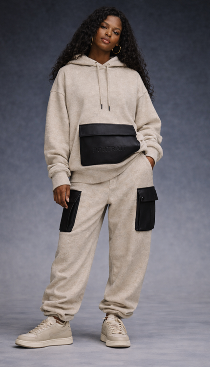 The P|M Atelier Leather-Pocket Hoodie - Oatmeal Edition