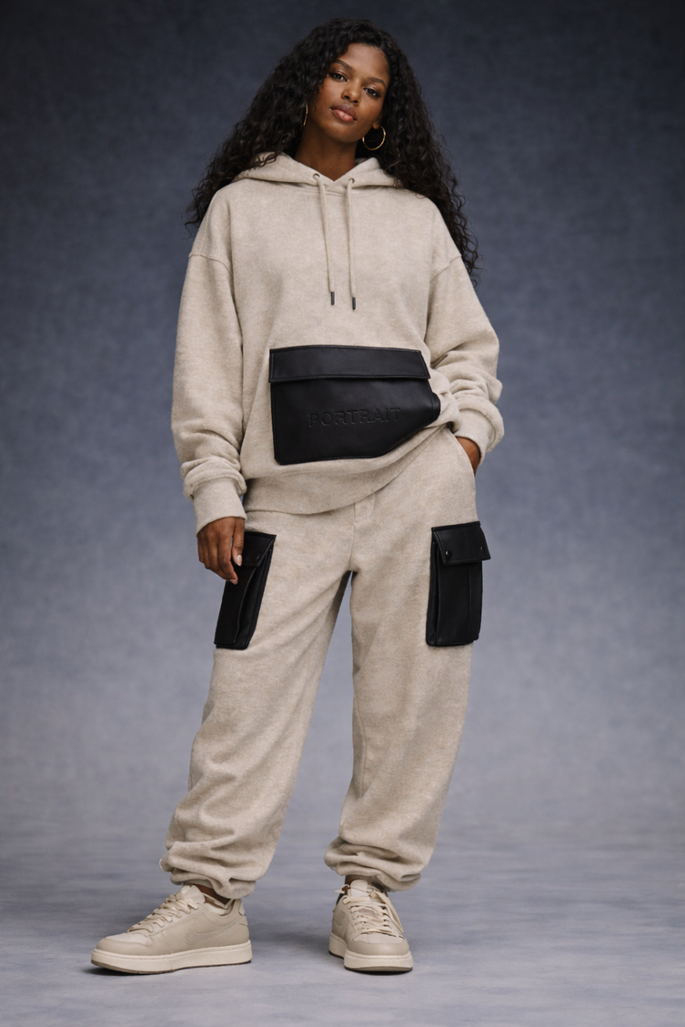 The P|M Atelier Leather-Pocket Hoodie - Oatmeal Edition