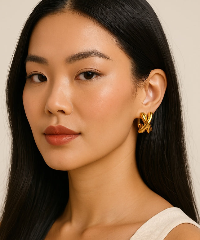 THE POWER FOLD LUXE EARRINGS In Solid Non-Tarnish Stainless Steel With 18K Gold-Plate