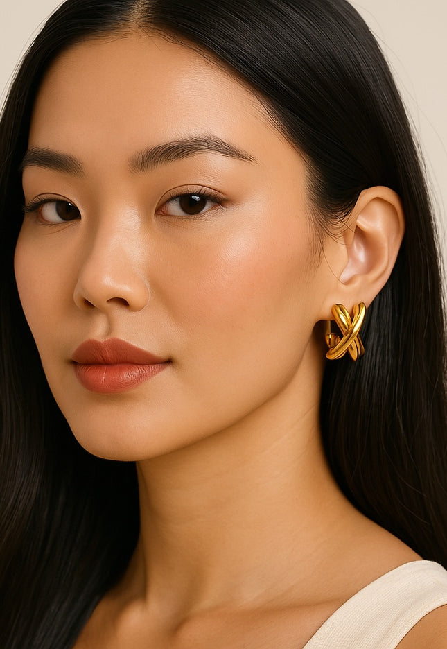 THE POWER FOLD LUXE EARRINGS In Solid Non-Tarnish Stainless Steel With 18K Gold-Plate
