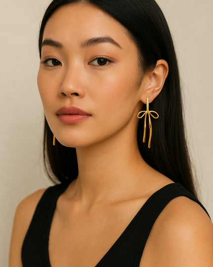 GOLD RIBBON DANCERS – DROP EARRINGS In Solid Non-Tarnish Stainless Steel With 18K Gold-Plate