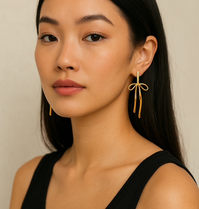 GOLD RIBBON DANCERS – DROP EARRINGS In Solid Non-Tarnish Stainless Steel With 18K Gold-Plate