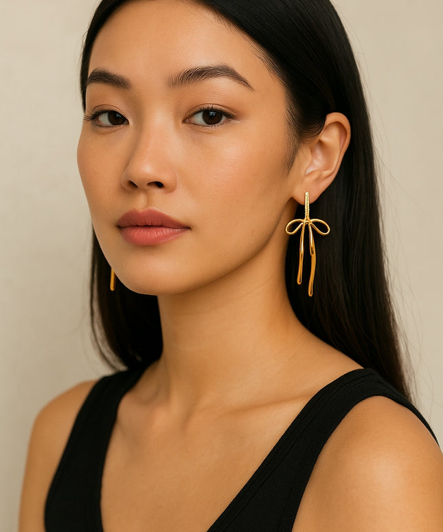 GOLD RIBBON DANCERS – DROP EARRINGS In Solid Non-Tarnish Stainless Steel With 18K Gold-Plate