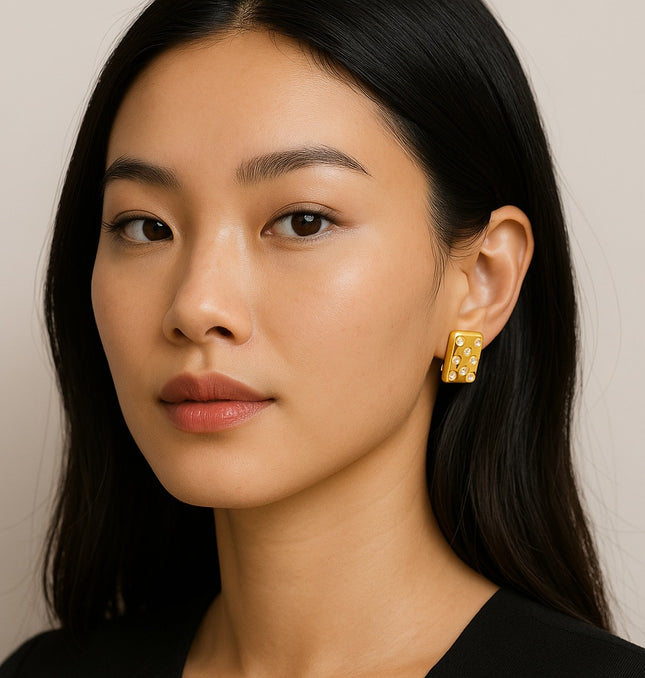 Stardust Echo Studs – Gold Dreams, Celestial Sparkle Earrings