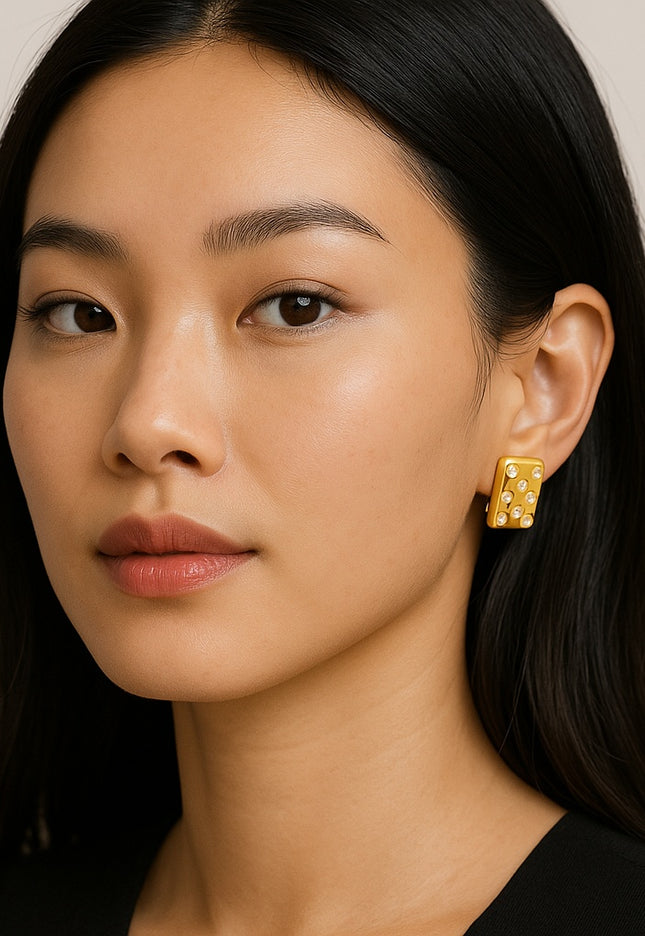 Stardust Echo Studs – Gold Dreams, Celestial Sparkle Earrings