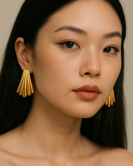Golden Fan Stud Earrings – Quiet Drama, Loud Elegance