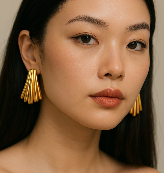 Golden Fan Stud Earrings – Quiet Drama, Loud Elegance