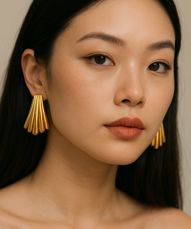 Golden Fan Stud Earrings – Quiet Drama, Loud Elegance