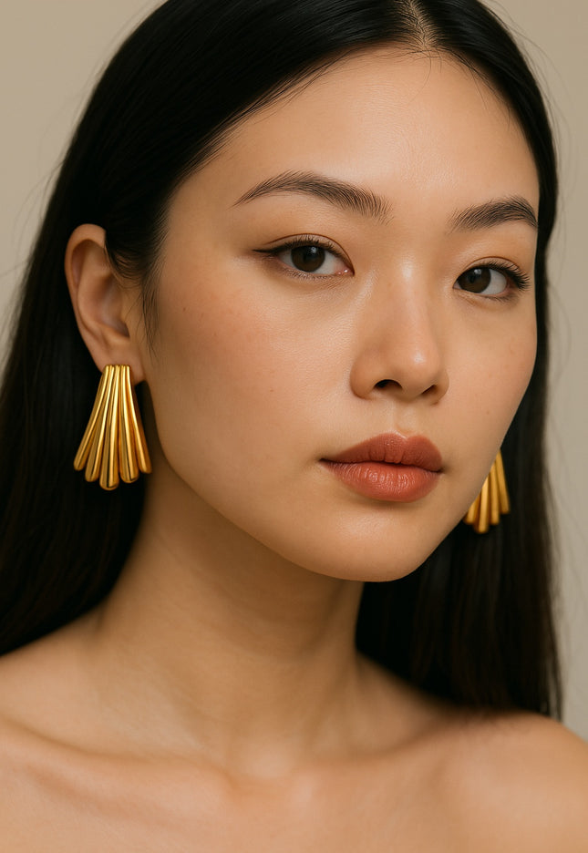 Golden Fan Stud Earrings – Quiet Drama, Loud Elegance