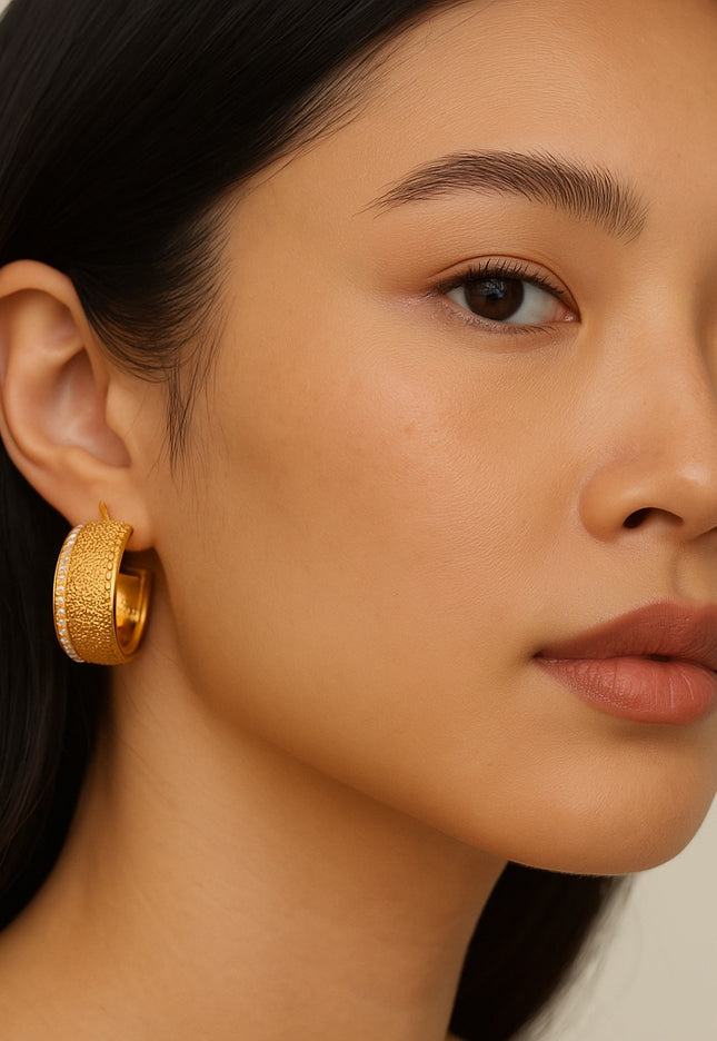 Royal Ember Luxe Hoop Earrings – Textured Glamour, Eternal Shine In Solid Stainless Steel 18K Gold-Plate