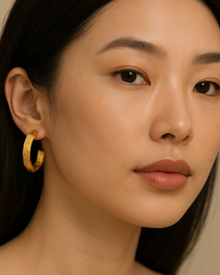 Terra Textured Hoop Earrings – Earthy Boldness In Solid Non-Tarnish Stainless Steel With 18K Gold-Plate
