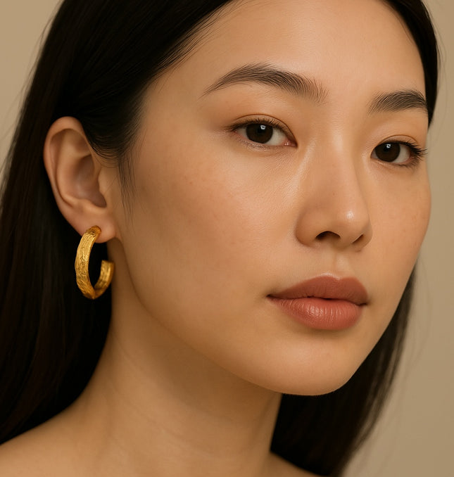 Terra Textured Hoop Earrings – Earthy Boldness In Solid Non-Tarnish Stainless Steel With 18K Gold-Plate