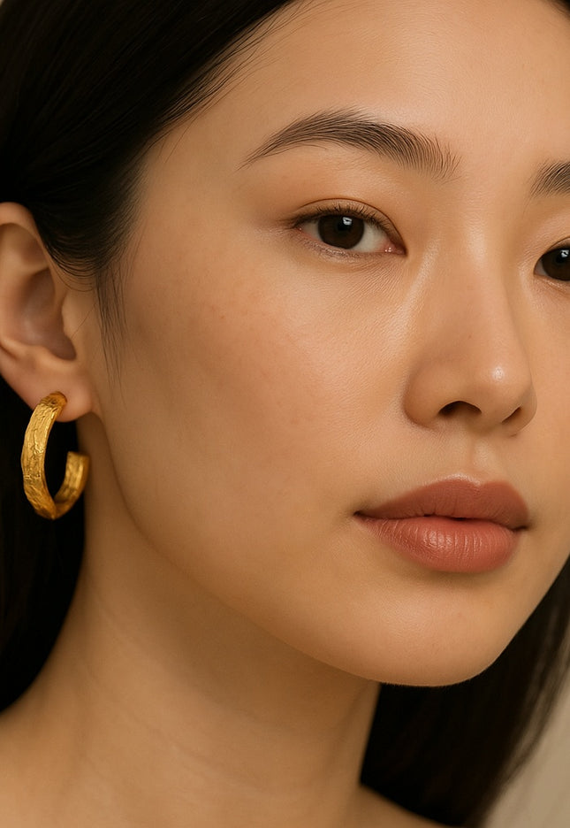 Terra Textured Hoop Earrings – Earthy Boldness In Solid Non-Tarnish Stainless Steel With 18K Gold-Plate