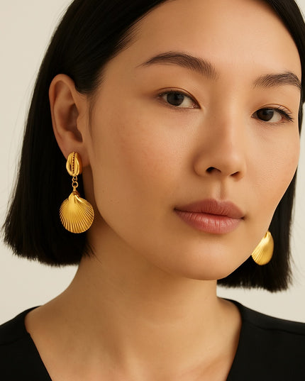 Golden Shore Drops – Echoes of the Sea, Cast in Gold (Earrings)