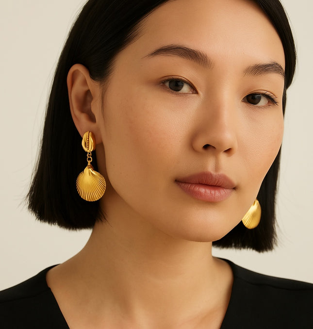 Golden Shore Drops – Echoes of the Sea, Cast in Gold (Earrings)