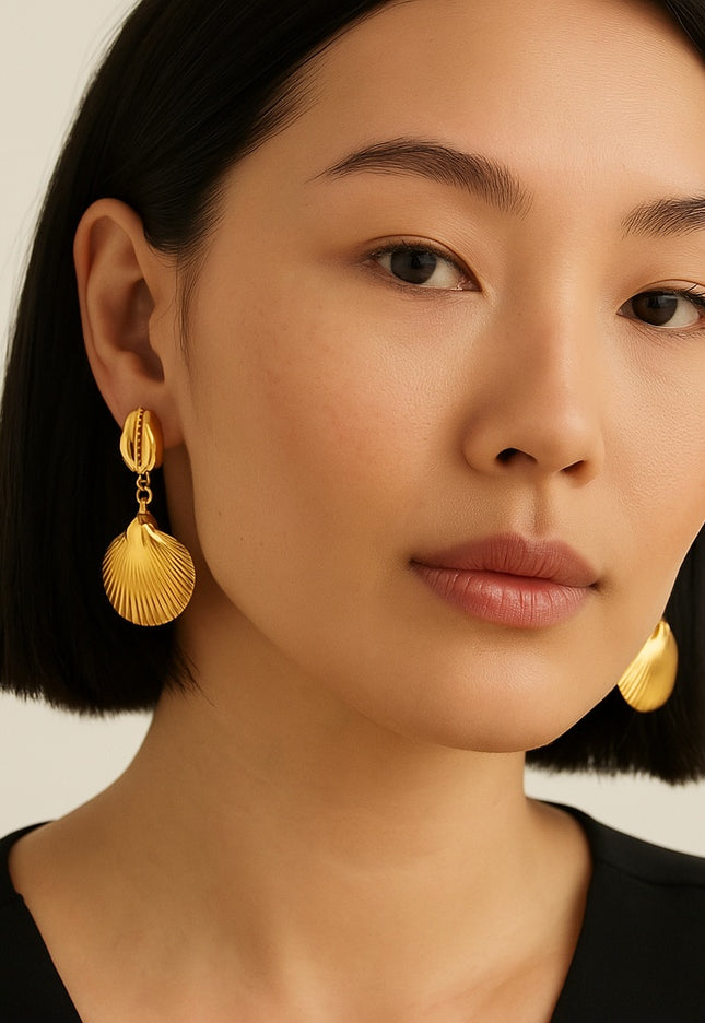 Golden Shore Drops – Echoes of the Sea, Cast in Gold (Earrings)