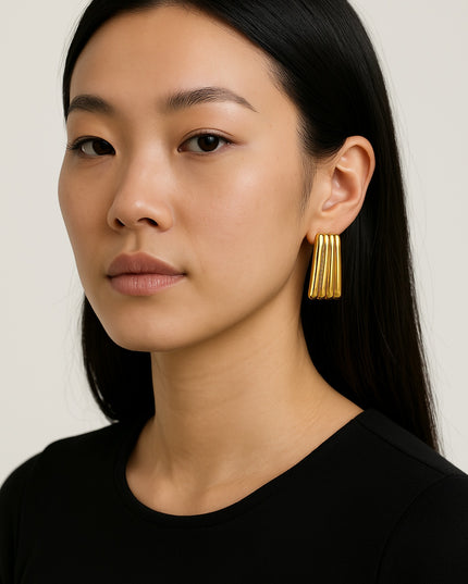 THE CASCADE STUD EARRINGS In Solid Stainless Steel With 18K Gold-Plate