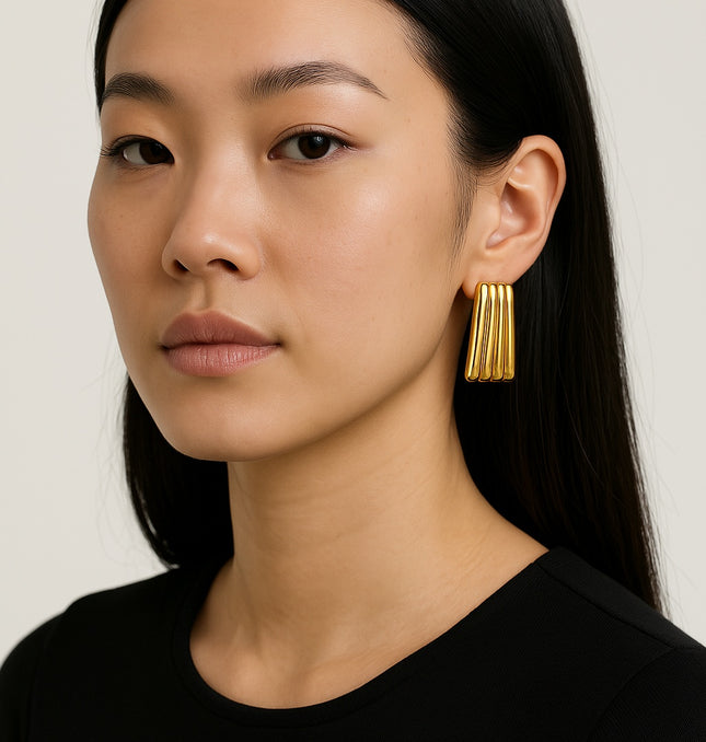 THE CASCADE STUD EARRINGS In Solid Stainless Steel With 18K Gold-Plate