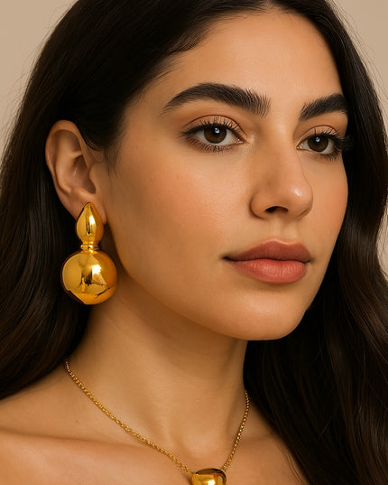 Sculpted Sphere Earrings – Bold Elegance in Gold