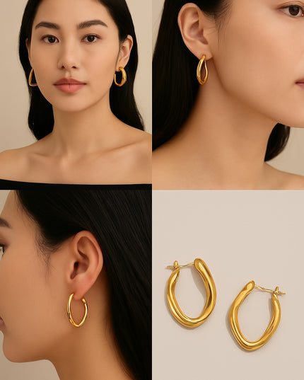 Golden Flow Hoop Earrings – Organic Elegance in Motion - Made In Solid Non-Tarnish Stainless Steel With 18K Gold-Plate