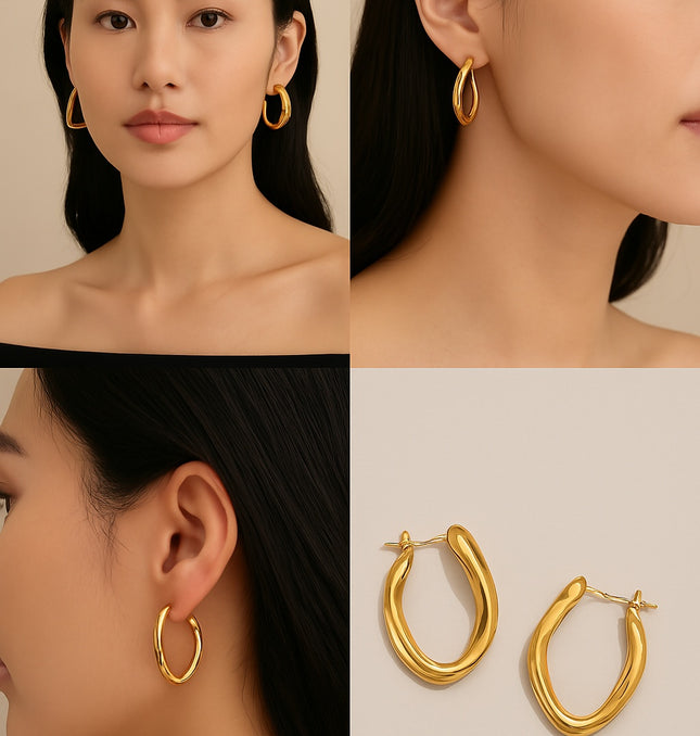 Golden Flow Hoop Earrings – Organic Elegance in Motion - Made In Solid Non-Tarnish Stainless Steel With 18K Gold-Plate