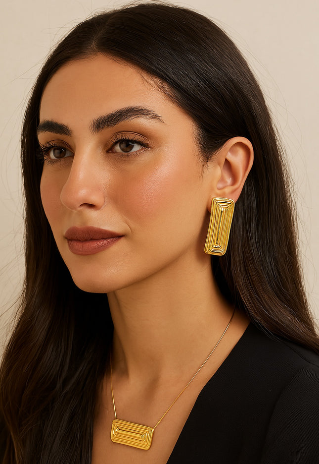 LINEAR AURA LUXE EARRINGS In Solid Non-Tarnish Stainless Steel With 18K Gold-Plate