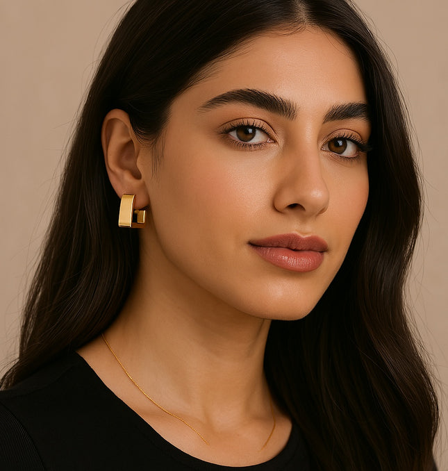 MODERN EDGE HOOPS - EARRINGS In Solid Non-Tarnish Stainless Steel With 18K Gold-Plate