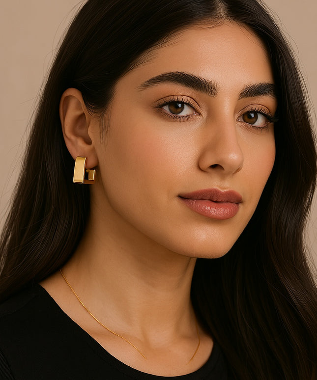 MODERN EDGE HOOPS - EARRINGS In Solid Non-Tarnish Stainless Steel With 18K Gold-Plate