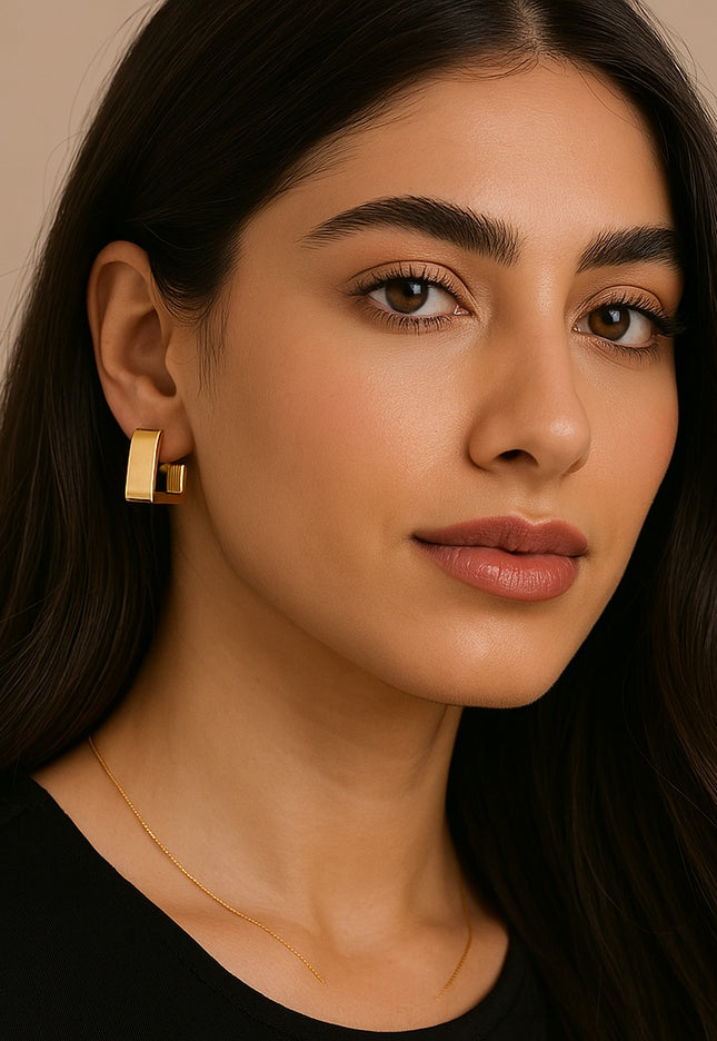 MODERN EDGE HOOPS - EARRINGS In Solid Non-Tarnish Stainless Steel With 18K Gold-Plate
