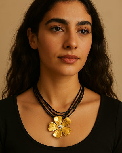 GOLDEN FLORA CHOKER - NECKLACE In Solid Non-Tarnish Stainless Steel With 18K Gold-Plate
