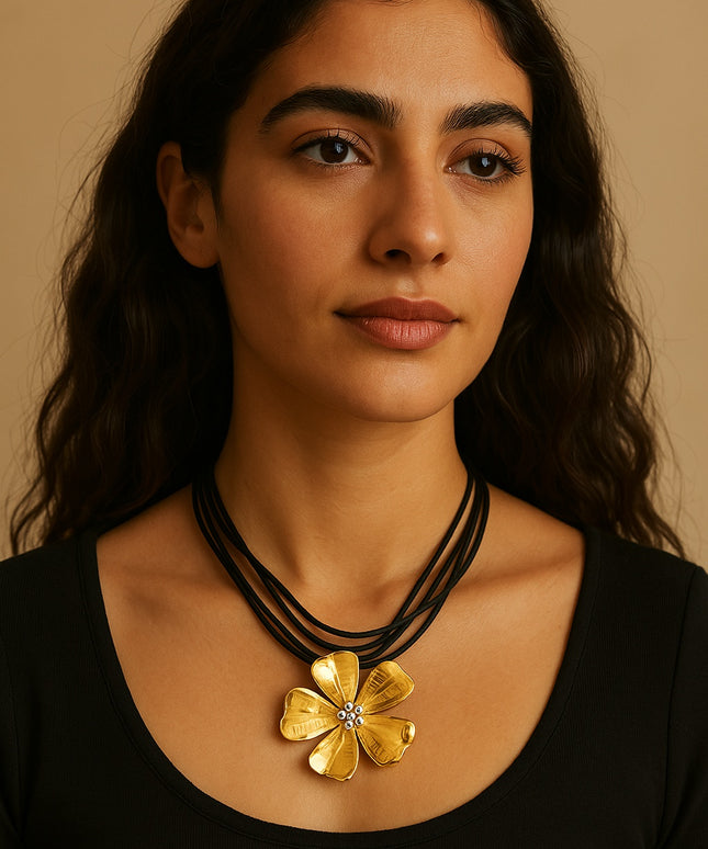 GOLDEN FLORA CHOKER - NECKLACE In Solid Non-Tarnish Stainless Steel With 18K Gold-Plate