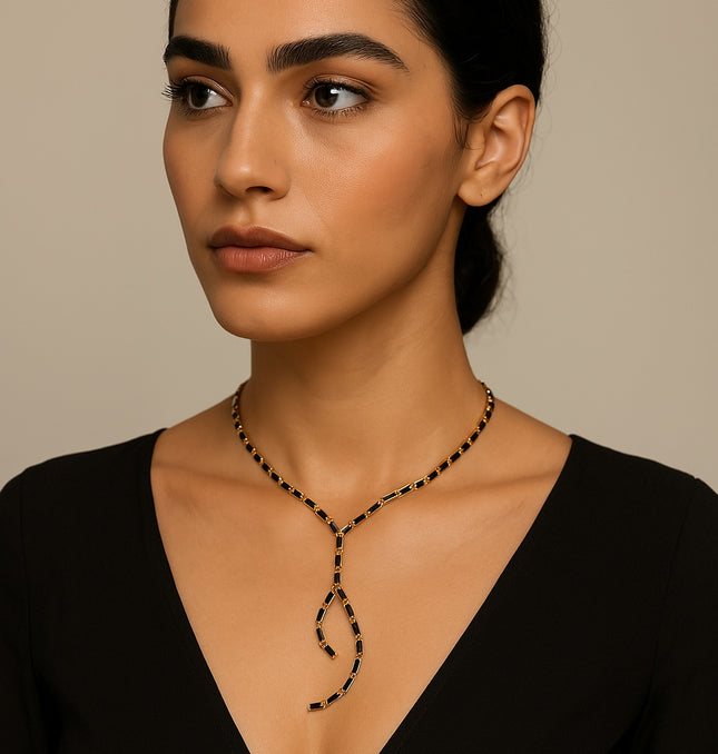 NOIR LUXE LARIAT PREMIUM NECKLACE - LIMITED EDITION In Solid Non-Tarnish Stainless Steel With 18K Gold-Plate