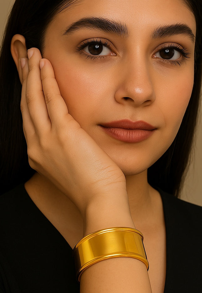SCULPTED ARMOR CUFFS - BRACELET In Solid Stainless Steel With 18K Gold-Plate