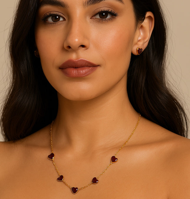 Eternal Love Necklace – A Chain of Hearts in Gold & Crimson