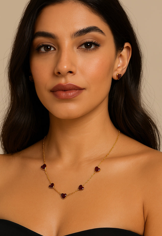 Eternal Love Necklace – A Chain of Hearts in Gold & Crimson