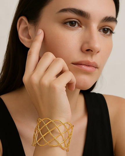 Ethereal Mesh Cuff – A Sculptural Statement in Gold (Bracelet)