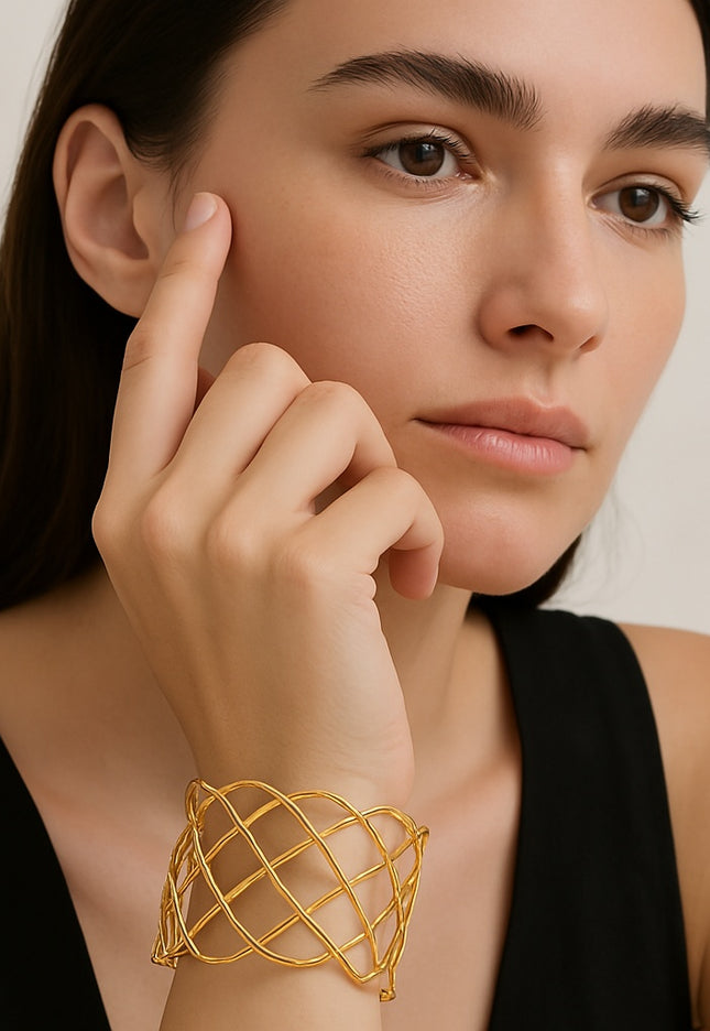 Ethereal Mesh Cuff – A Sculptural Statement in Gold (Bracelet)