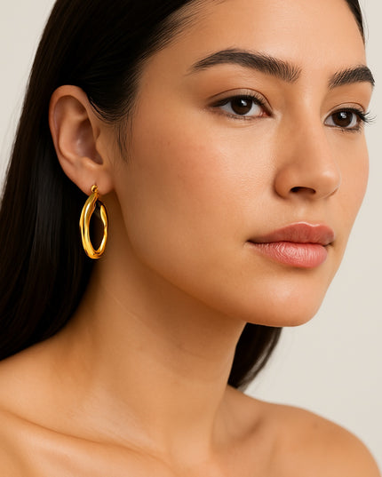 Golden Flow Hoop Earrings – Organic Elegance in Motion - Made In Solid Non-Tarnish Stainless Steel With 18K Gold-Plate