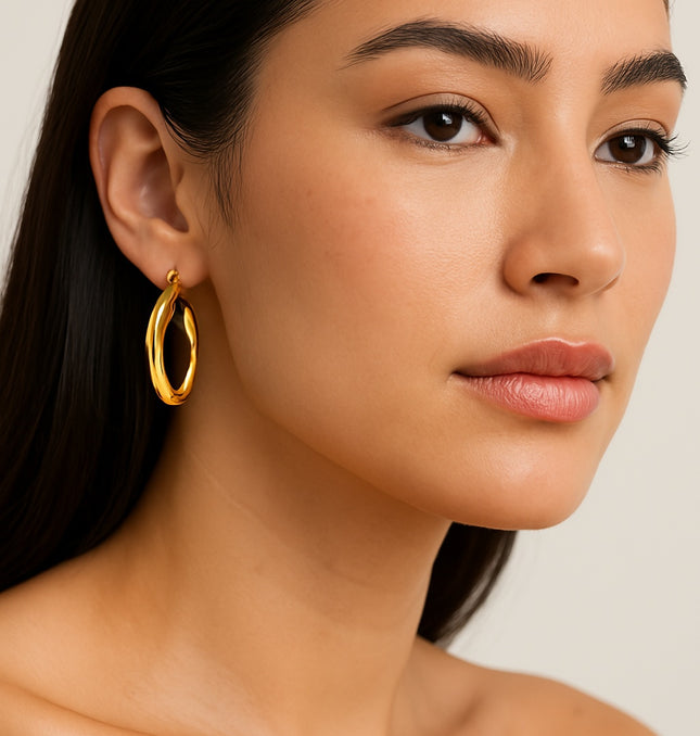 Golden Flow Hoop Earrings – Organic Elegance in Motion - Made In Solid Non-Tarnish Stainless Steel With 18K Gold-Plate