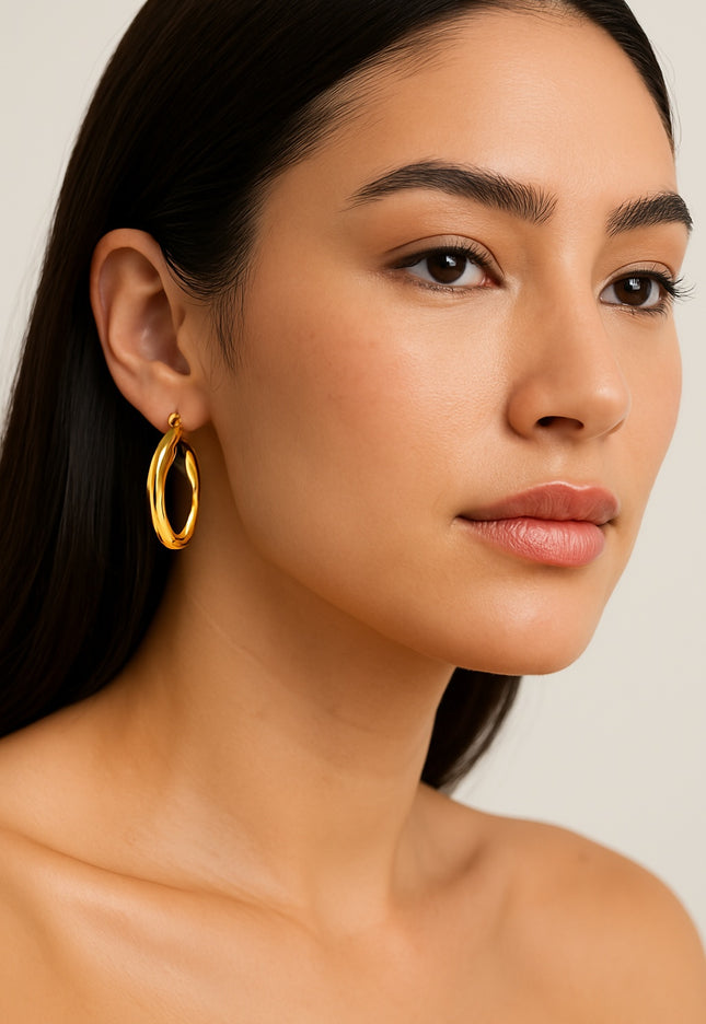 Golden Flow Hoop Earrings – Organic Elegance in Motion - Made In Solid Non-Tarnish Stainless Steel With 18K Gold-Plate