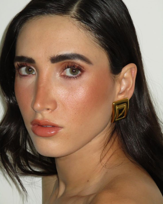 GOLDEN PYRAMID LUXE EARRINGS In Solid Non-Tarnish Stainless Steel With 18K Gold-Plate