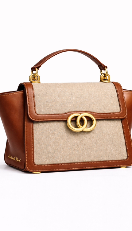 P|M RADIANCE Top Handle - Oatmeal & Cognac Mixed-Media