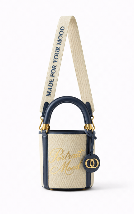 The P|M Riviera Canvas Bucket Bag - Navy & Cream Edition