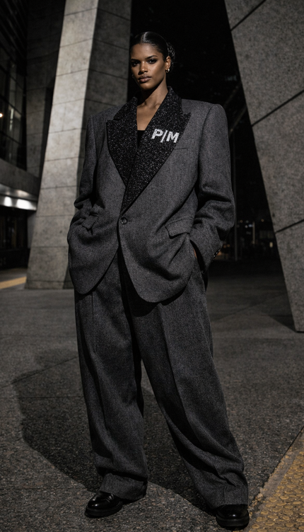 The P|M Executive Wide-Leg Pleated Trouser - Granite Edition