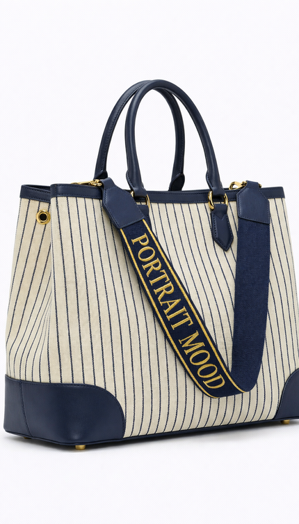 The P|M Riviera Pinstripe Tote - Navy & Cream Edition