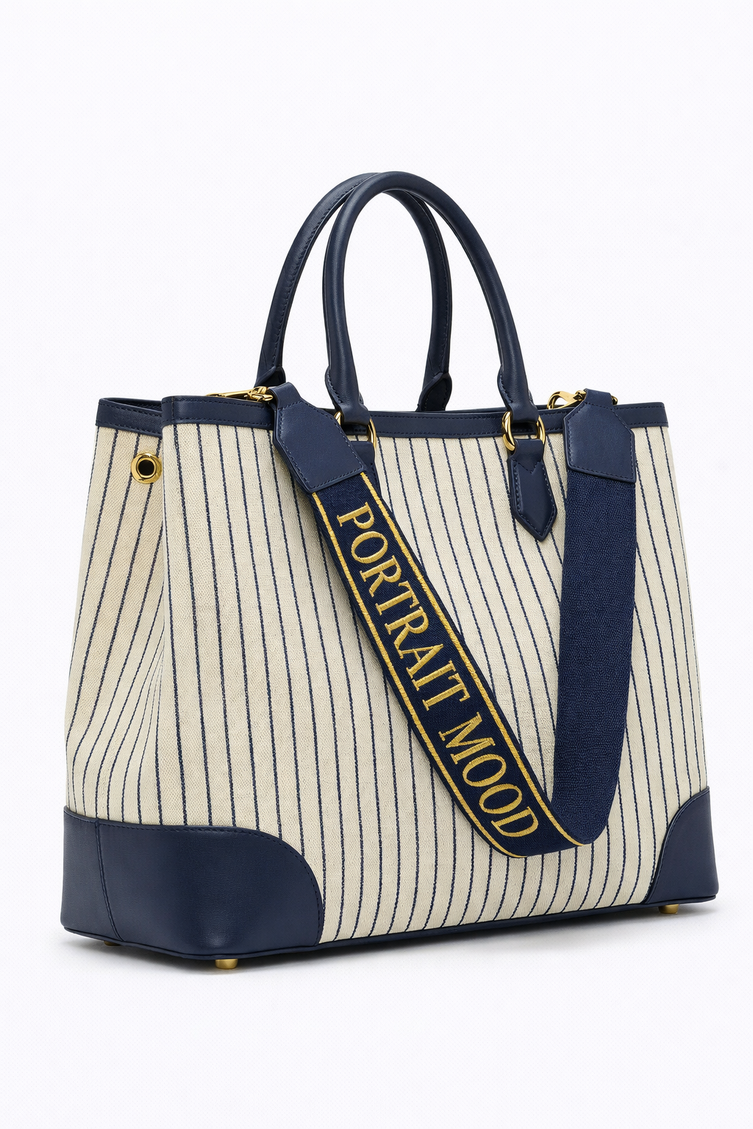 The P|M Riviera Pinstripe Tote - Navy & Cream Edition